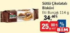 ETİ BURÇAK SÜTLÜ ÇİKOLATALI BİSKÜVİ 114 G